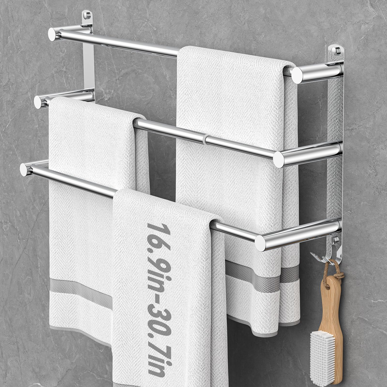 Portasciugamani Allungabile In Acciaio Inox, 43-78 Cm, 3 Livelli, Per Bagno E Cucina, Montaggio A Parete Senza Foratura