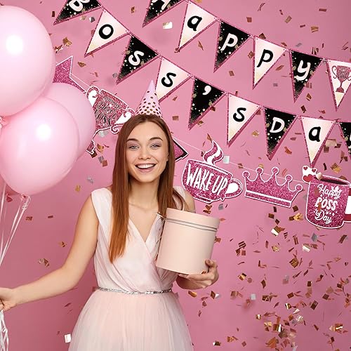 Miniatura 7 de Seajan 5 unidades de pancarta con purpurina para el día del jefe, guirnalda con purpurina para el día del jefe, decoración del día del jefe de oro