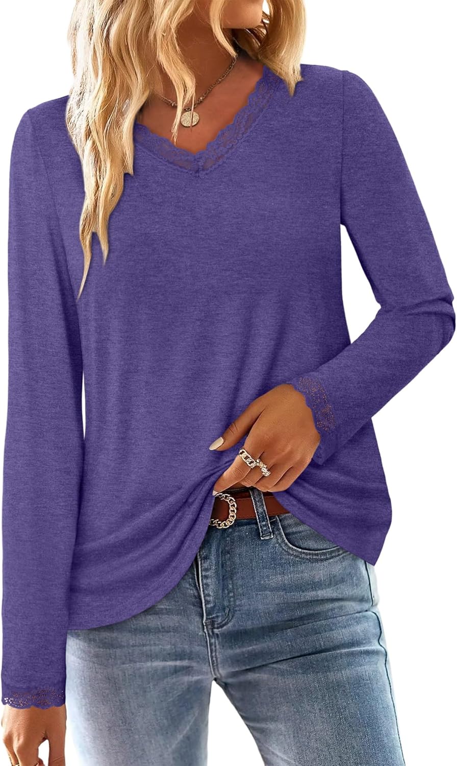 CRAZY GRID Womens Long Sleeve Shirts Casual Tops Lace Neckline Fall Fashion Clothes Winter Outfits Basic Tunic 2026