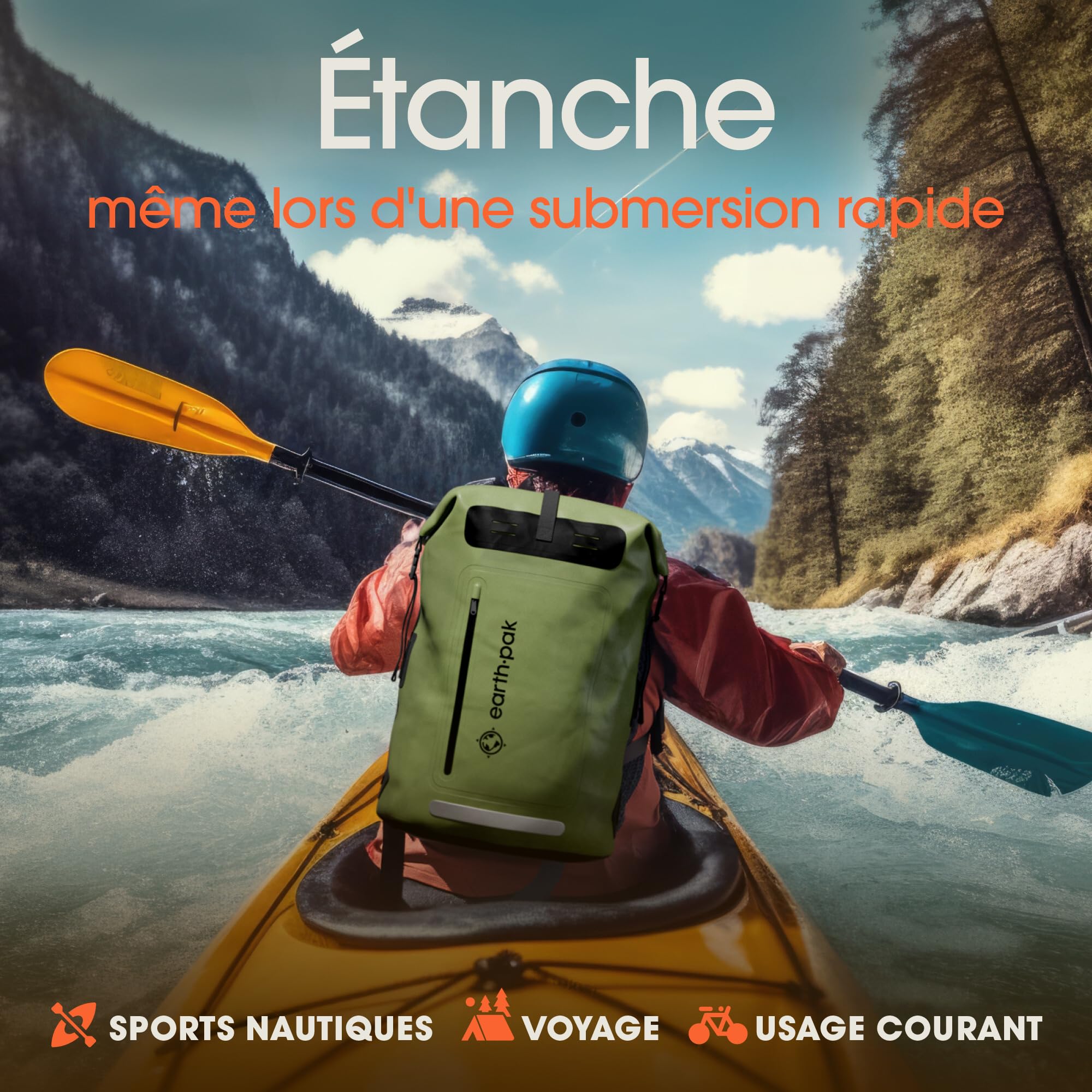 Sac à Dos Étanche 85L - Dry Bag Nautique - Kayak Vélo Pêche Camping | Fermeture enroulable 100 % étanche - 85L en PVC 500D résistant - étui téléphone IPX8 inclus - Vert