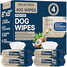 REFRESHIFY Dog Wipes for Paws and Butt - Coconut Scented Pack of 400 - Pet Wipes for Dogs and Cats - Deodorizing Non Toxic Dog Wipes, +12 Additional Travel Wipes