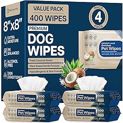 REFRESHIFY Dog Wipes for Paws and Butt - Coconut Scented (Pack of 400) - Pet Wipes for Dogs and Cats - Deodorizing Non Toxic Dog Wipes, +12 Additional Travel Wipes