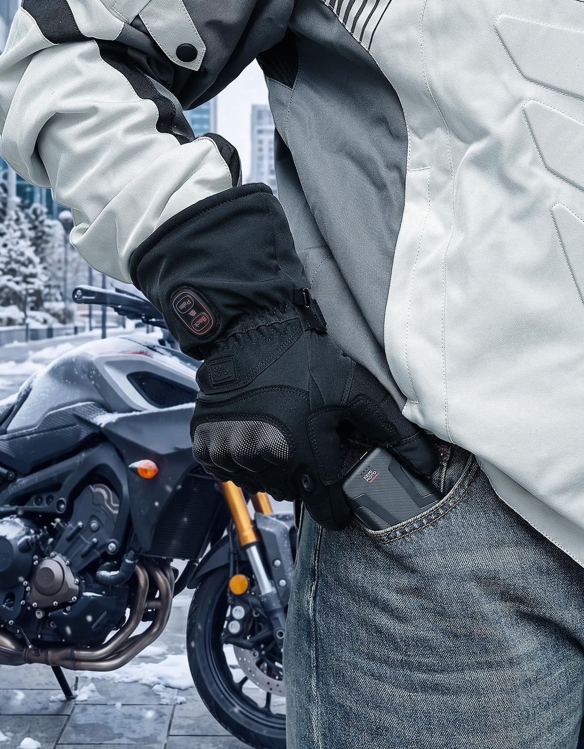KEMIMOTO Gants Chauffants Moto Homme, Rechargeable Gants Tactiques d'hiver avec Batterie 3000 mAh et Contrôle Double Zone pour Le Travail, la Randonnée, la Chasse