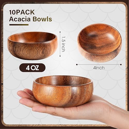 Miniatura 2 de Skylety 10 cuencos de madera de acacia pequeños cuencos redondos de madera tallada a mano para ensalada de calabash para servir palomitas de maíz,