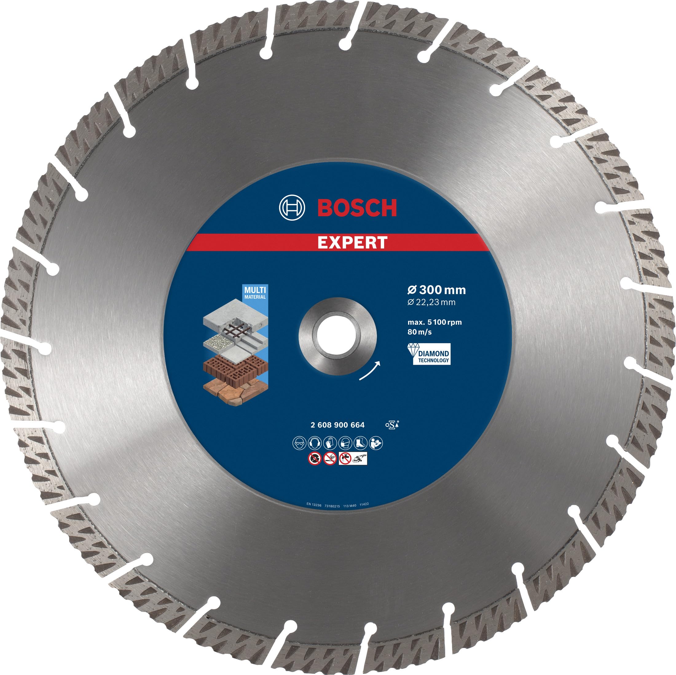 Bosch Professional 1x EXPERT MultiMaterial Elmas Kesme Diskleri (Beton, Donatılı beton, Tuğla, Yumuşak taş, Ø 300 mm, Aksesuar Büyük Avuç Taşlama Makinesi)