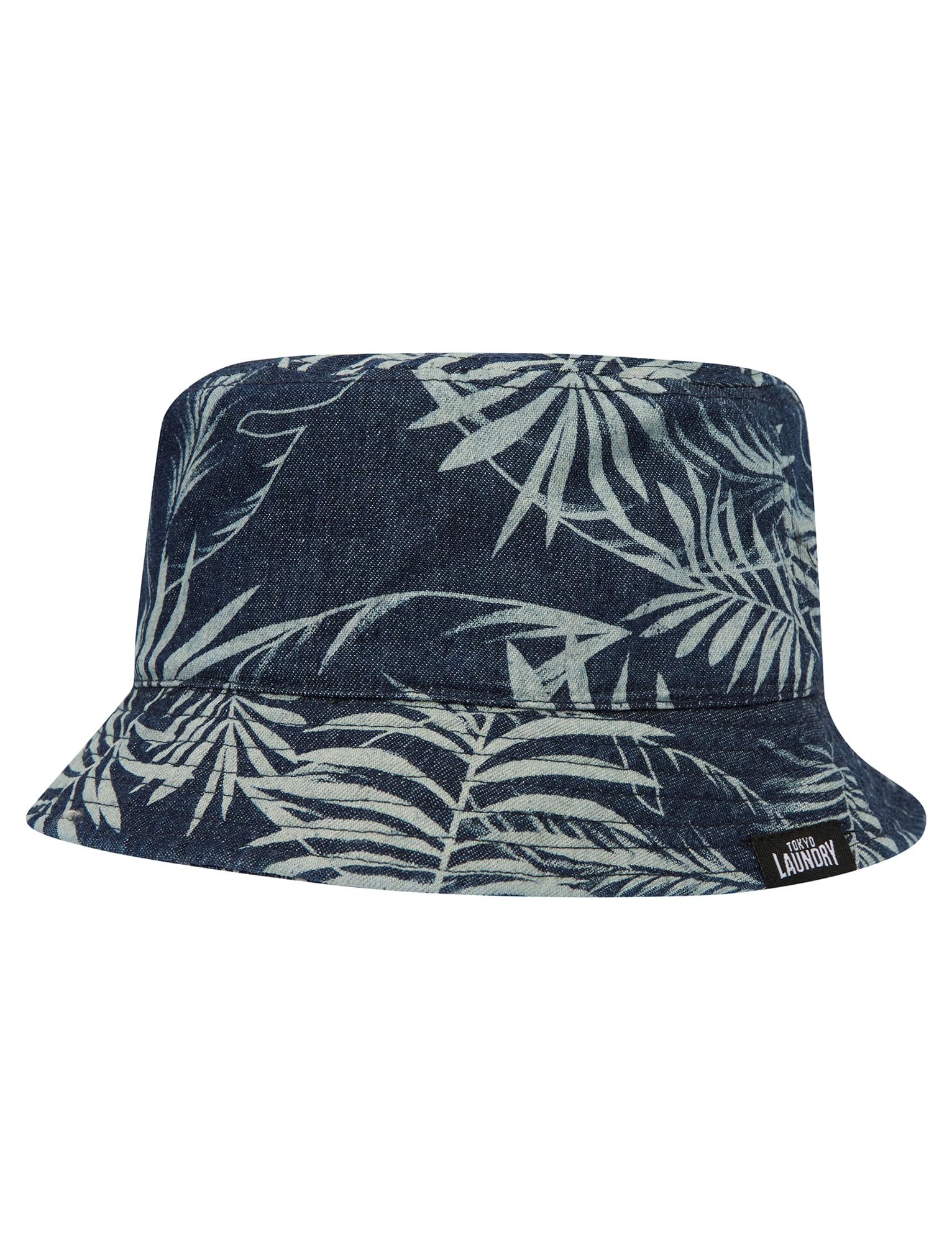 Tokyo Laundry Men's Cotton Denim Palm Print Summer Bucket Hat Navy
