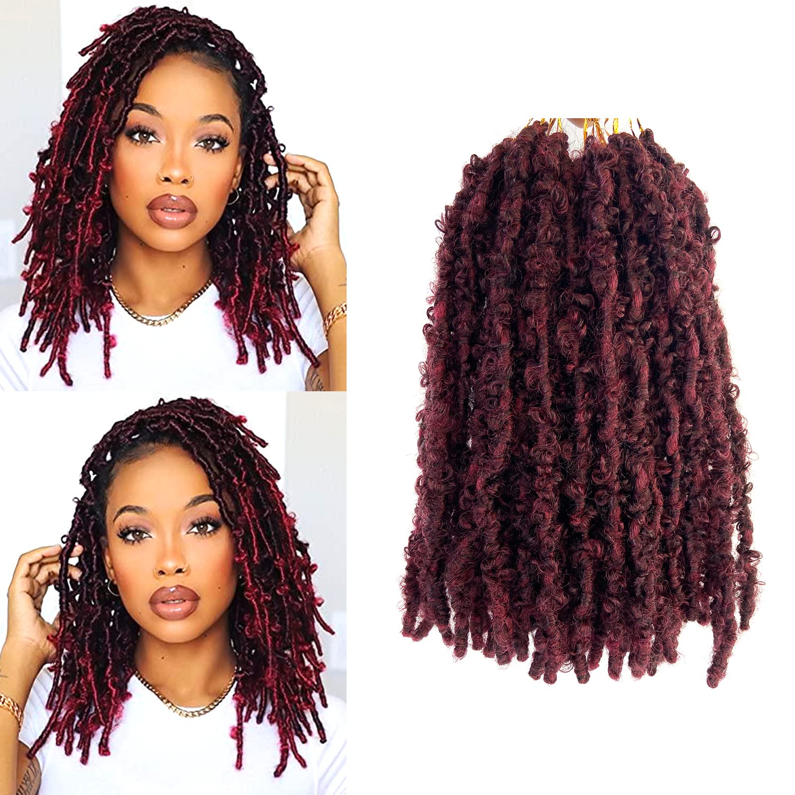 Amazon.com : Butterfly Locs Crochet Hair for Black Women,Short Bob  Butterfly Distressed Braids Hair 12 Inch Pre-twisted Messy Distressed Faux Locs  Hair Natural Black Mixed Burgundy 7 Packs Pre-looped Crochet Hair :