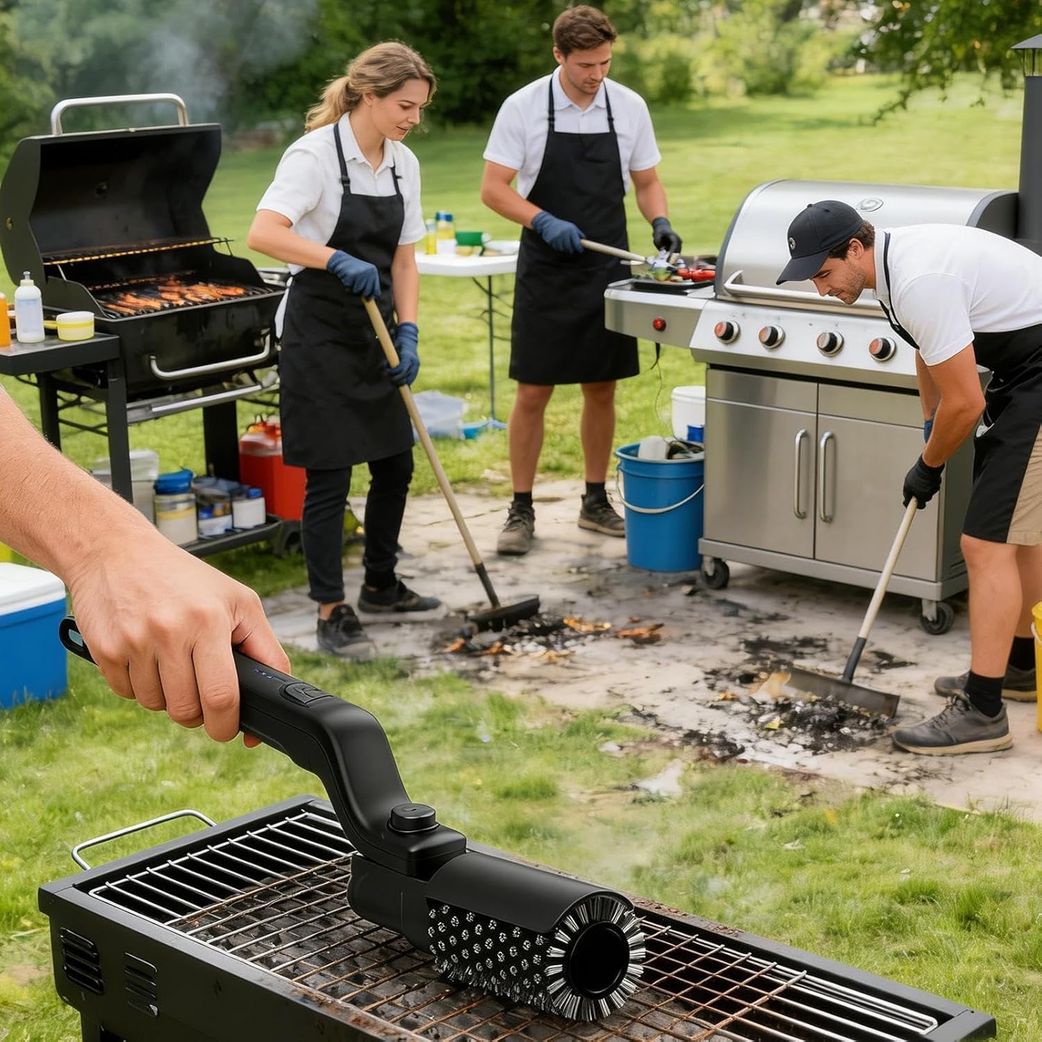 Spazzola per griglia elettrica - Spazzola rotante per barbecue elettrico | Spazzola per griglie con 3 velocità di rotazione, olio anti-macchia, con setole in acciaio inox, per griglie da campeggio