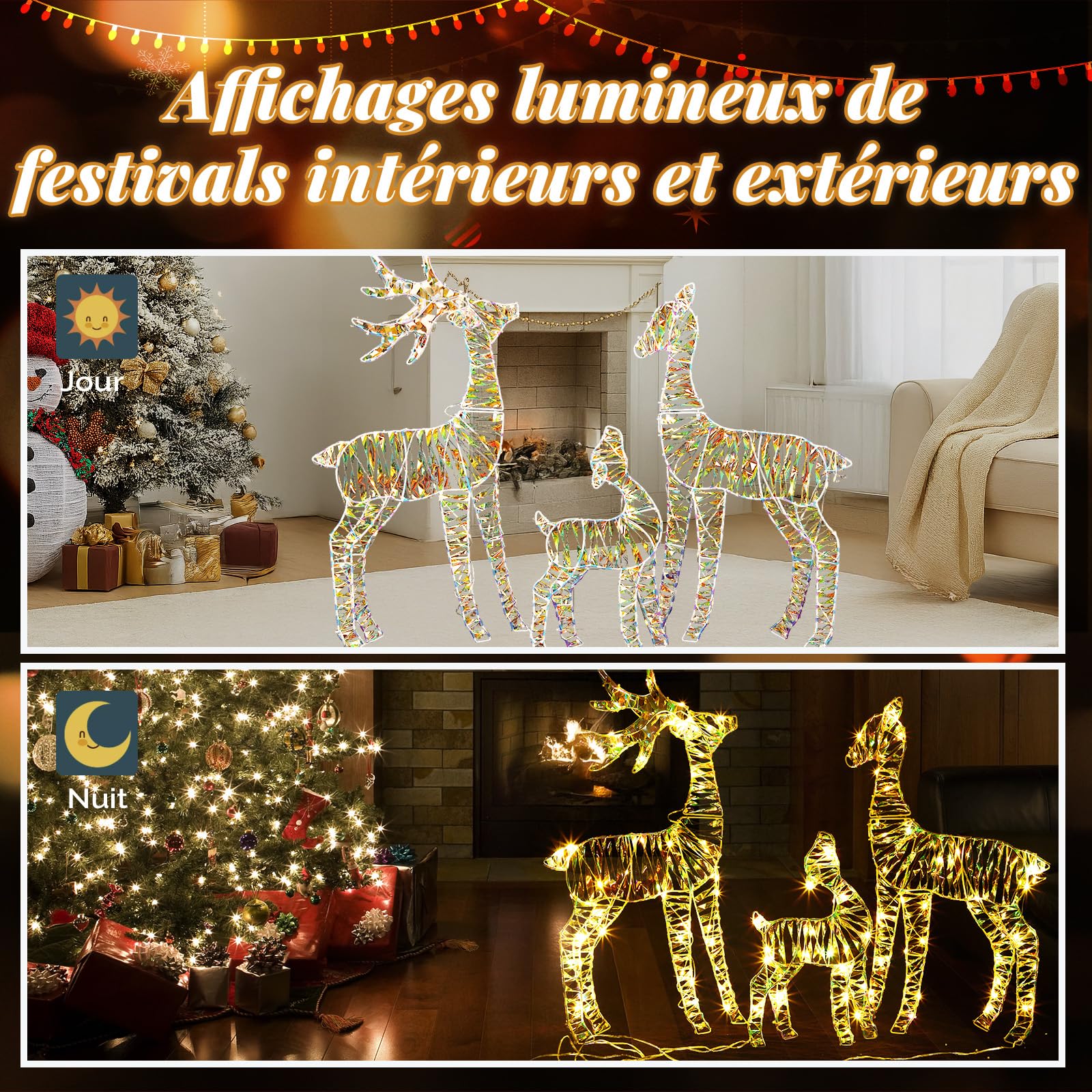 LEADZM Renne de Noel Exterieur - Decoration Noel Exterieur 3 Pièces, Résistant aux Intempéries (72 cm-Plastique-2D)