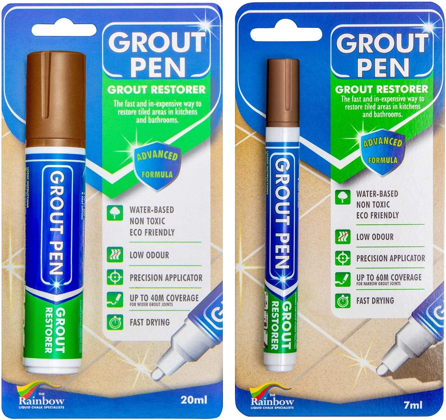 Grout Pen Tile Paint Marker: Waterproof Grout Colorant and Sealer Pen to Renew, Repair, and Refresh Tile Grout - Cleaner Coating Stain Pens - 2 Pack, 5mm Narrow and 15mm Wide Tip Pen - Brown - - 