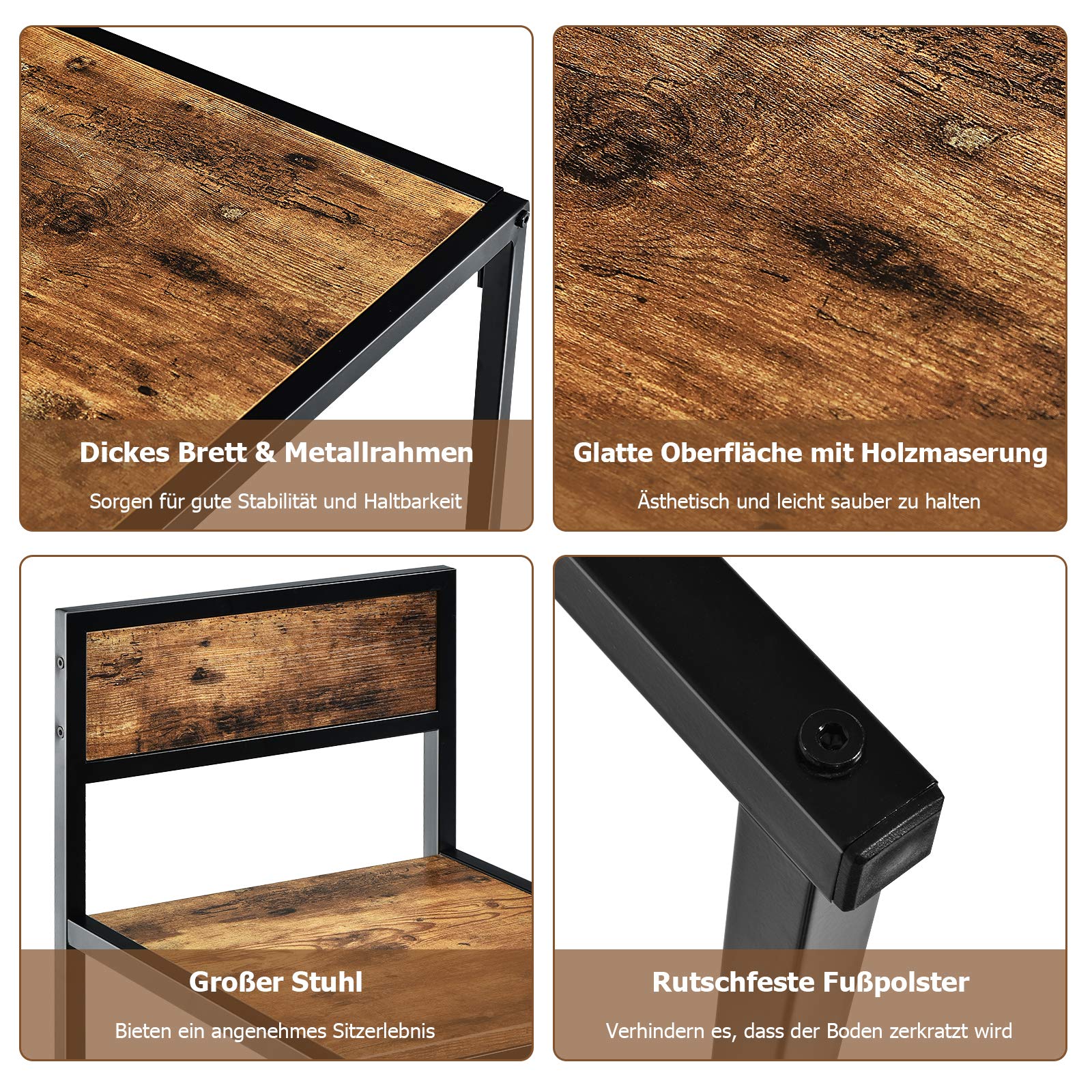 COSTWAY Bartisch Set 3-teilig, Esstisch mit 2 Stühlen, Kleine Essgruppe mit Metallgestell, Küchenbar Sitzgruppe, Küchentisch Stehtisch Holz, Bistrotisch für Küche, Esszimmer und Bistro (Antik)