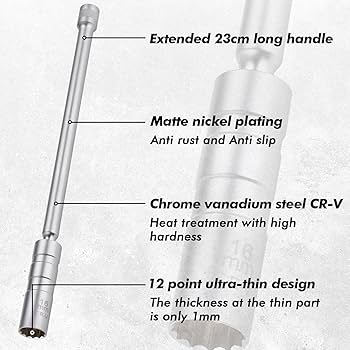 14MM 16MM Thin Wall Magnetic Swivel Spark Plug Socket 12-Point Removal Tools AT