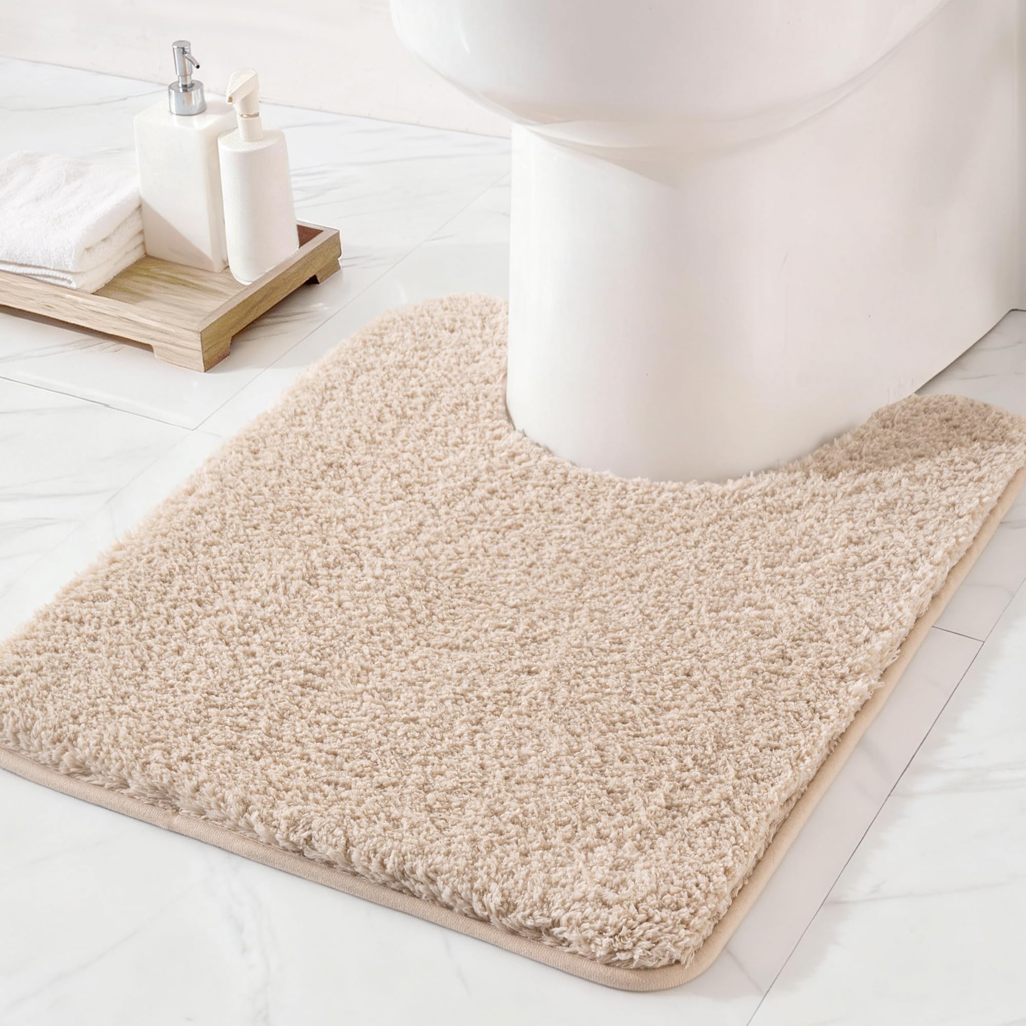 Exclusivo Mezcla Microfiber Toilet Mat U-Shaped 50x60 CM, Extra Soft Non-Slip Super Absorbent Bathroom Mats, Machine Washable Quick Dry Bath Rugs for Toilet Floor, Solid Camel