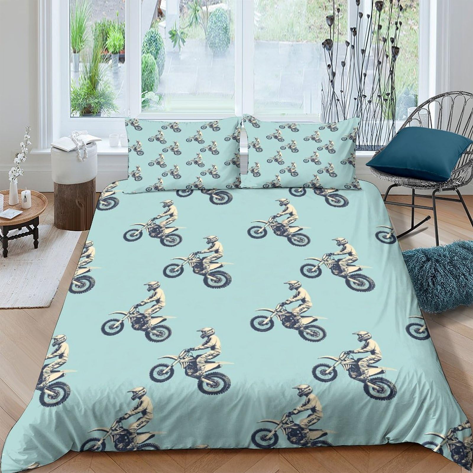Ctjqhvkz Style-8 3D Printed Blue Motorbike Rider Fitted Sheet Microfiber Soft Breathable Cartoon Mattress Cover For Bedroom Dorm Apartment Decor Single（135X200cm）