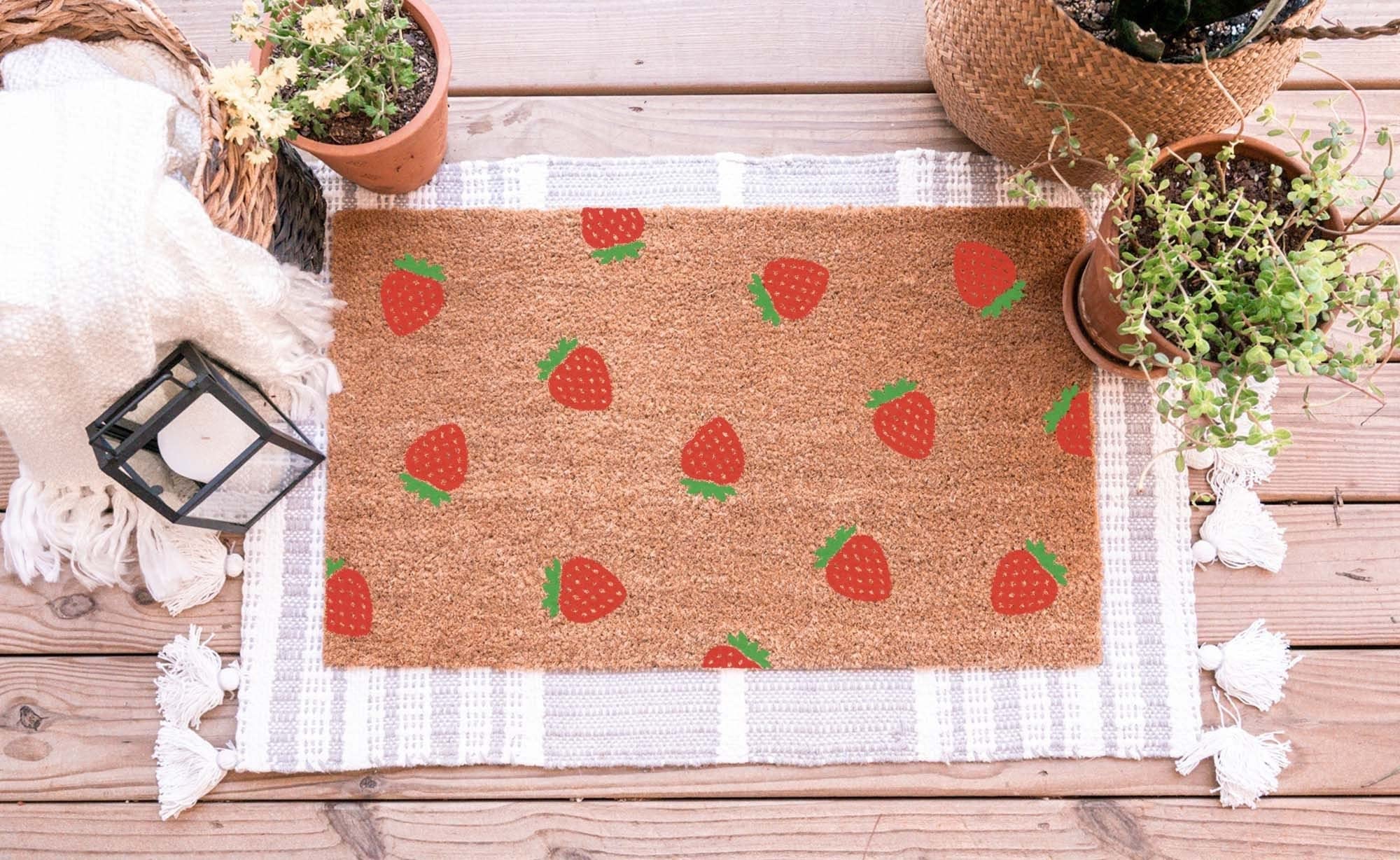 Ensound Strawberry Doormat,Summer Doormat,Spring Doormat,Summer Porch Decor,Fruit Print,Welcome Mat,Cute Doormat,Strawberries Door Mat 30x18 Inch