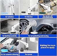 Vista 5 de Limpiador eléctrico giratorio – Cepillo de limpieza inalámbrico de ducha con 8 cabezales reemplazables – 2 velocidades y mango de extensión