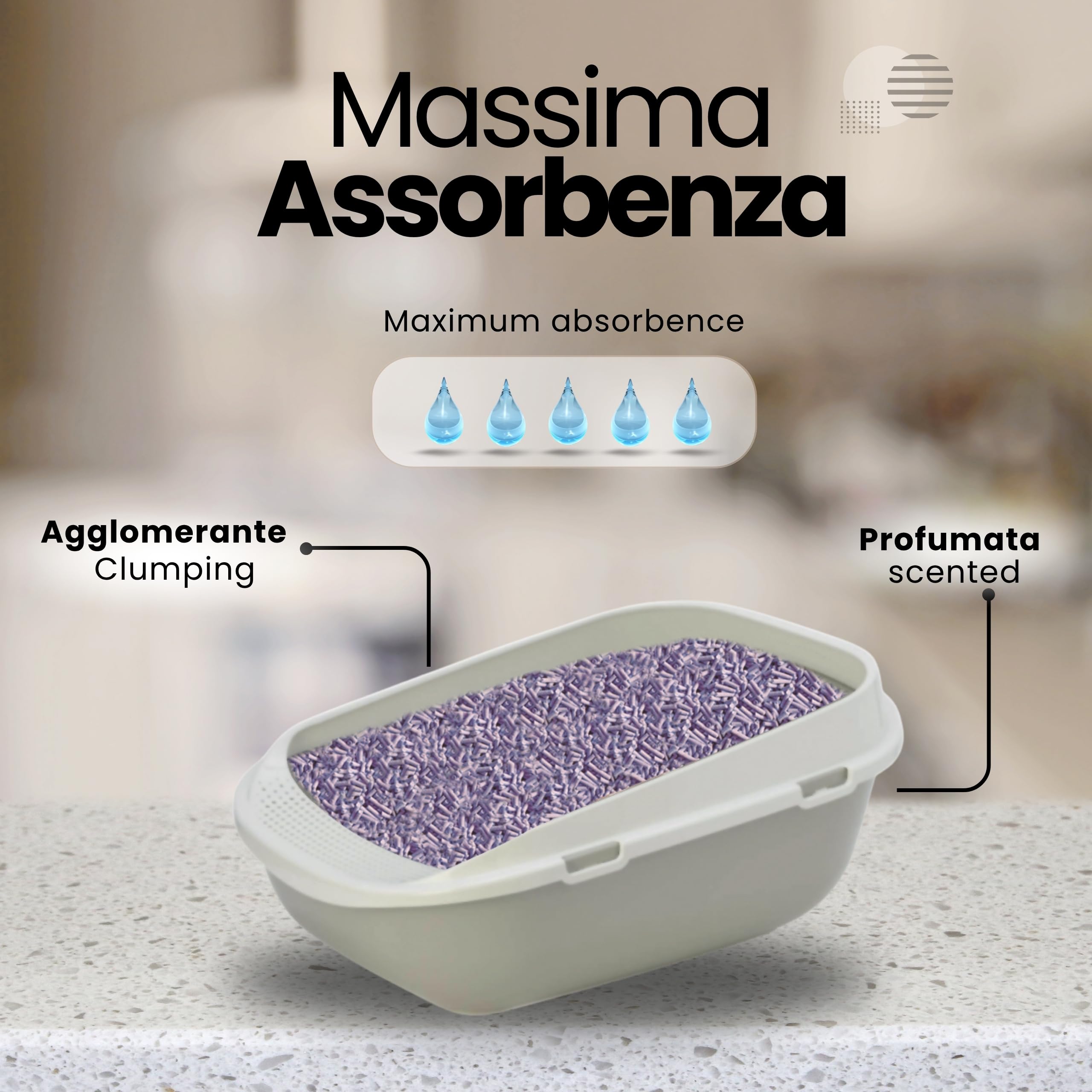 Lettiera Naturalissima per gatti 2 kg Lavanda, con Fibra di Pisello e Amido di Mais, Vegetale, Biodegradabile, Agglomerante 3.8L, Elimina odori