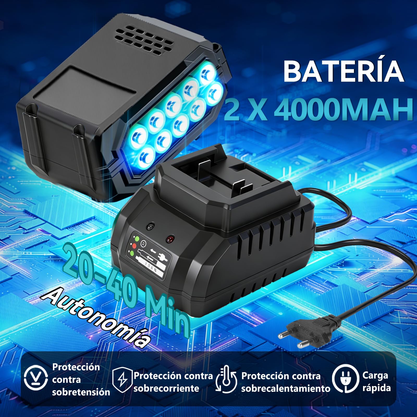 Yofidra Soplador de Hojas Inalámbrico, 400 km/h, Motor sin Escobillas 25000RPM, 6 Velocidades, 2X Baterías y Cargador, Soplador a Batería para Jardín, Hojas, Polvo y Nieve | 25000 rpm, soplador de hojas con 2 baterías de 4,0 Ah y cargador, soplador manual