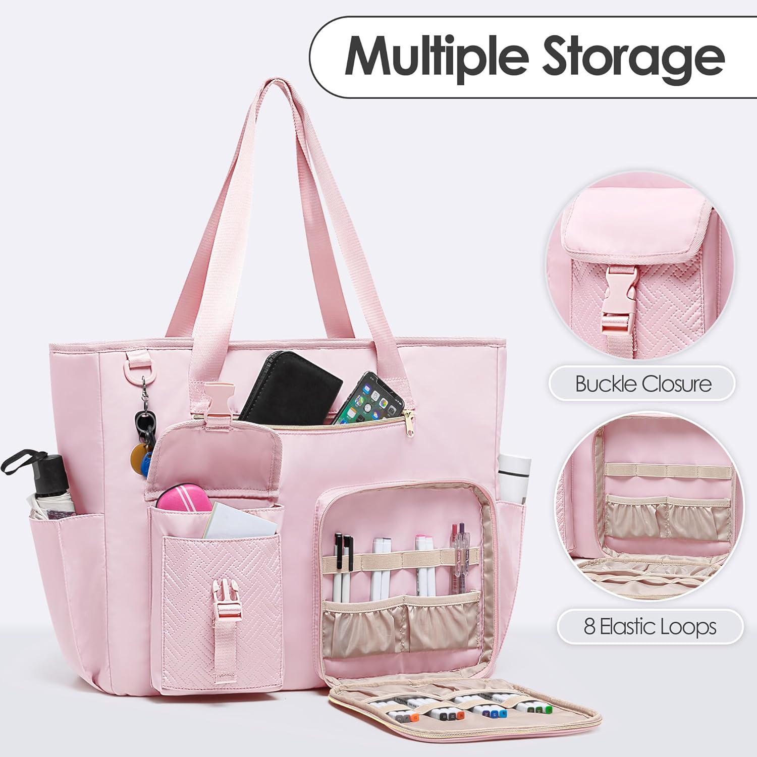 Fasrom XXL Teacher Bag for Work Women with 15.6 inches Laptop Compartment, Extra Large Utility Nurse Tote Bags to Hold Office Supplies, Work Files & More, Pink (Patent Design) - Image 5