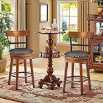 COSTWAY Bar Stools Set of 2, 360-Degree Swivel Stools with Leather Padded Seat, Single Slat Ladder Back & Solid Rubber Wood Legs, Counter Height Stools for Pub, Restaurant, Kitchen, Brown (2, 25.5)