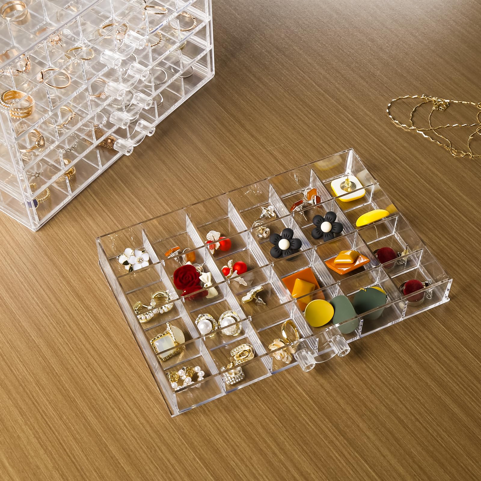 Greentainer Acrylic Jewelry Box with 120 Grid,Clear Earring Storage Organizer with Transparent Lid for 5 Drawer,Stackable Jewelry Box Tray for Women Girls,jewlery Case for Ring Bracelet Necklace