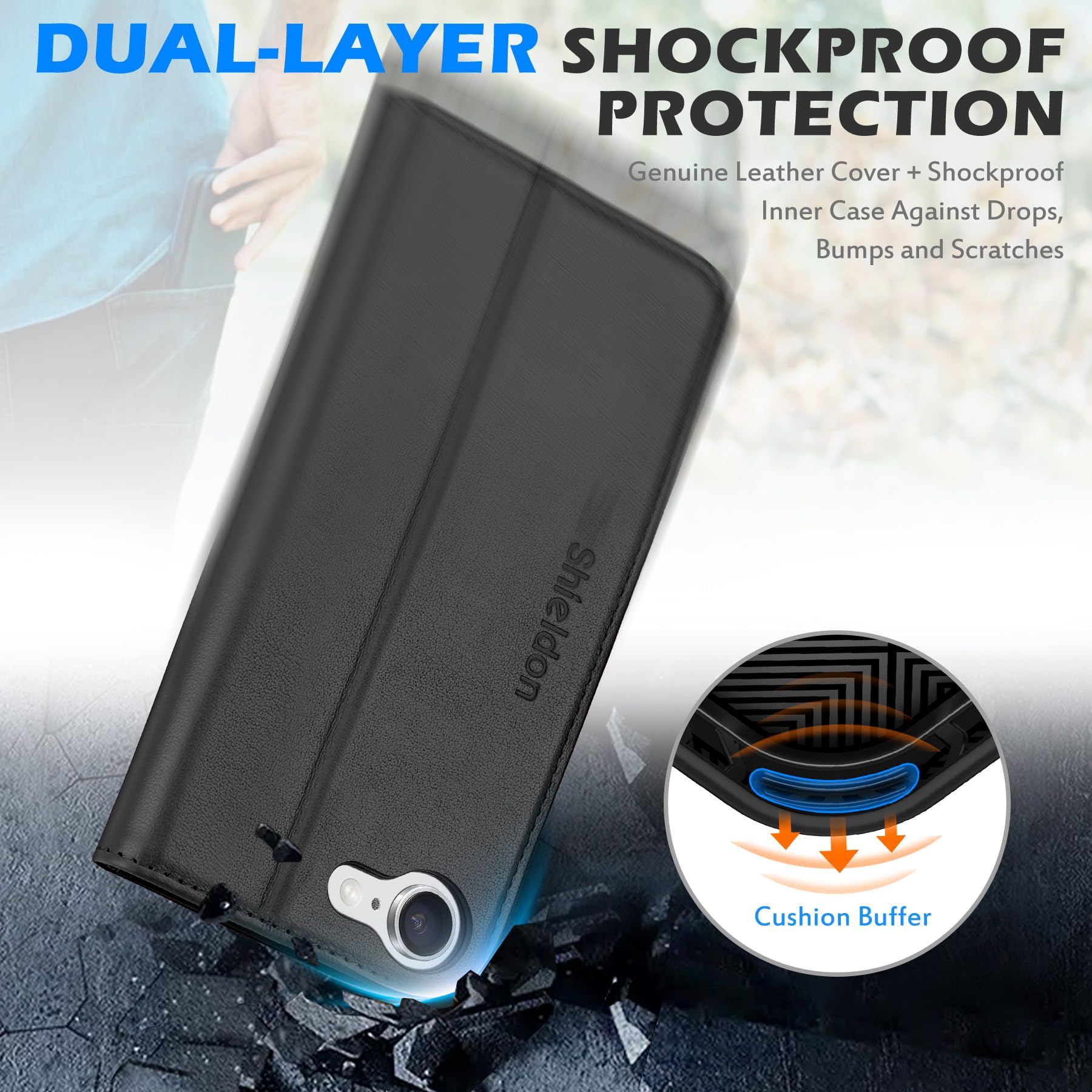 HUOUH Beschermhoes voor iPhone 16e, 6,1 inch, met RFID-blokkering, van PU- leer, kunstleer, kaartsleuven, schokbestendig, met sleuven voor Apple 16e, watergroen