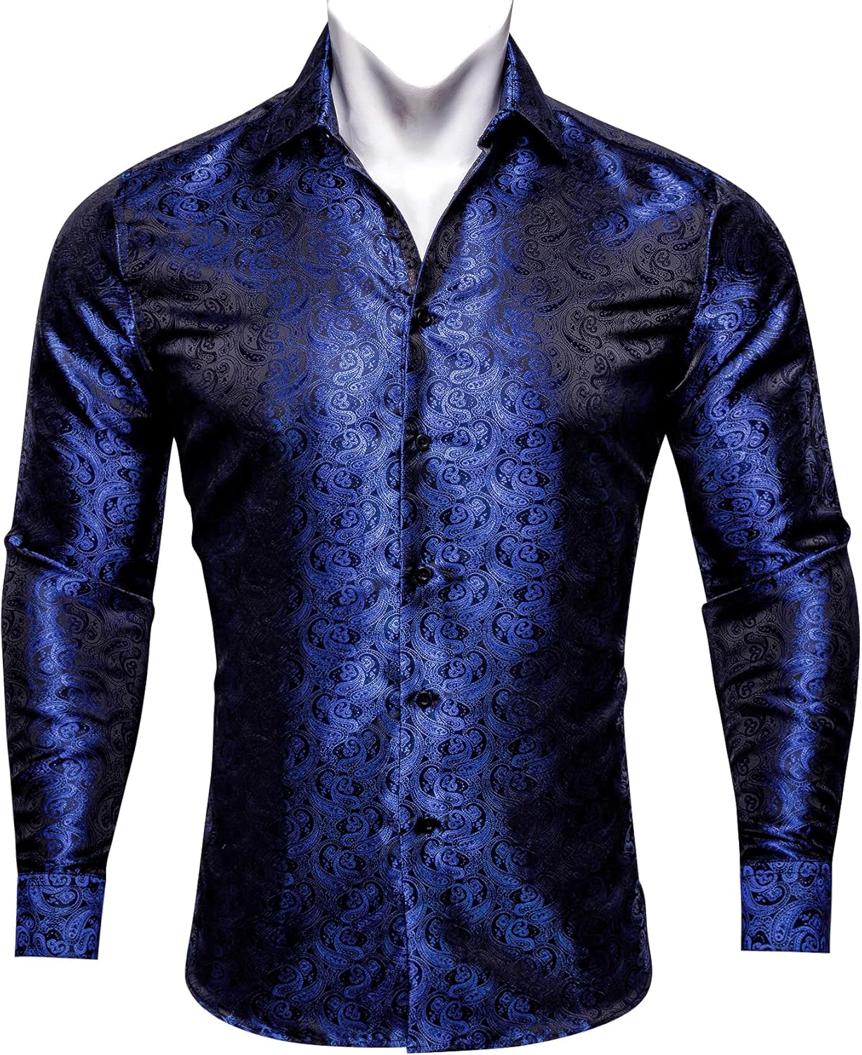 Miniatura 2 de YOHOWA Men's Silk Shirt Paisley Button Down Dress Shirts Regular Fit Long Sleeve Shirt Formal Casual