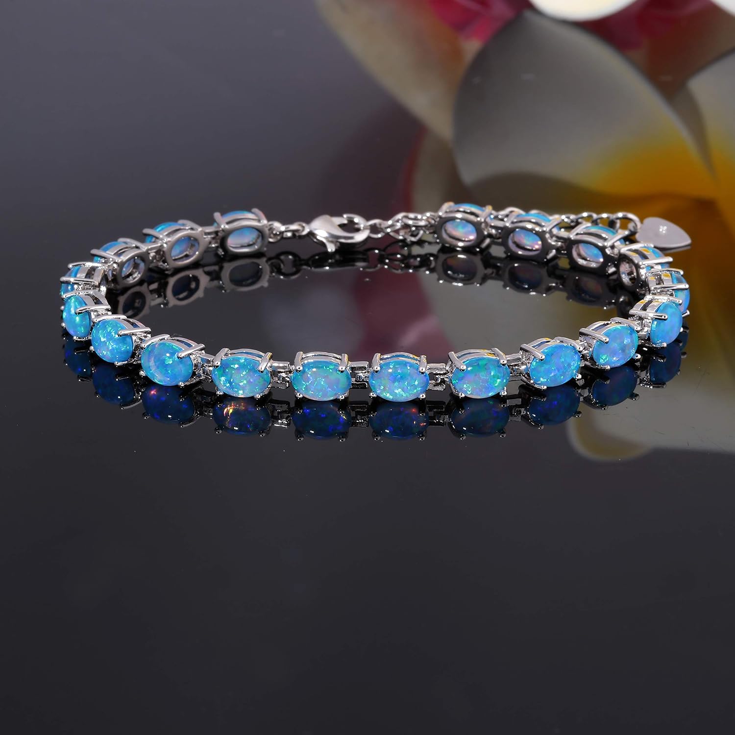 CiNily Rhodium Plated Fire Opal Women Jewelry Wedding Gift Gemstone Bracelet 8.5" - Image 3
