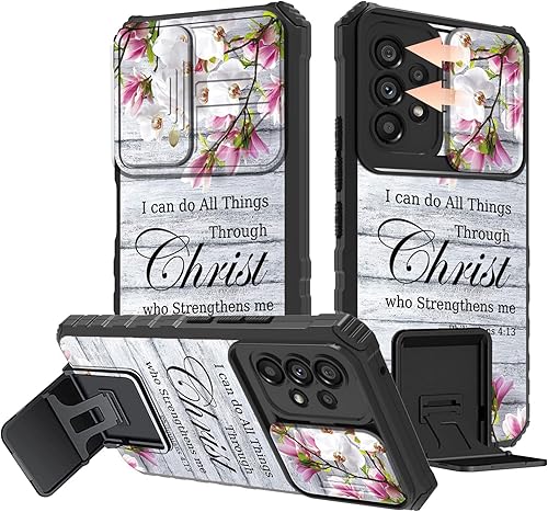 Rossy Funda para Samsung A53 5G, Galaxy A53 5G con funda para cámara deslizante con soporte integrado, soporte de doble capa, híbrida a prueba de