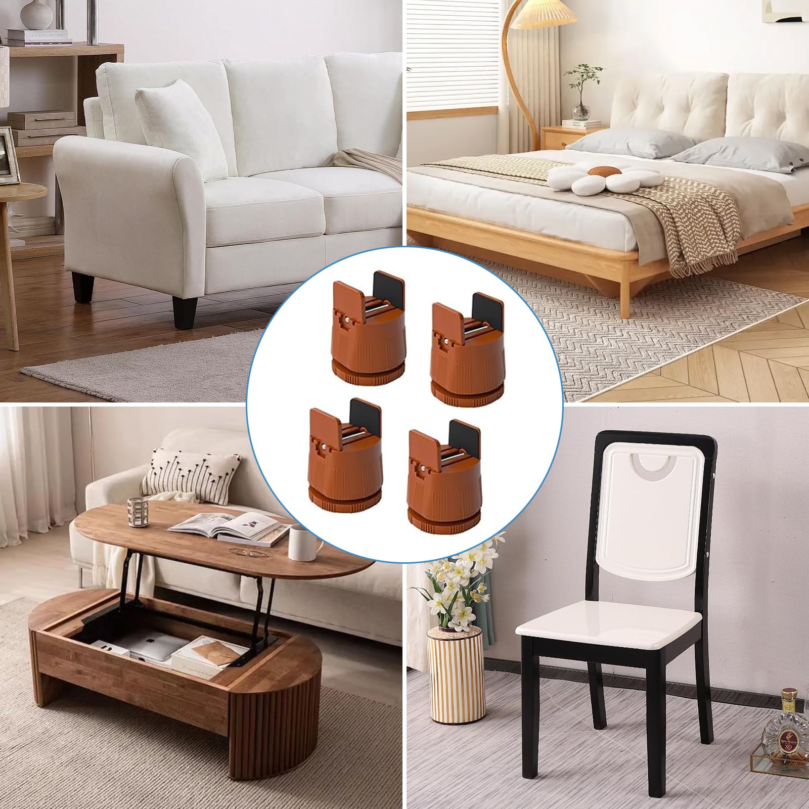 4 sztuki podwyższenia mebli 6-8 cm – regulowane podwyższenie łóżka z zaciskiem śrubowym do nóg krzeseł 10-50 mm – wytrzymałe podwyższenie do łóżka, sofy, stołu i krzesła – zawiera śrubokręt