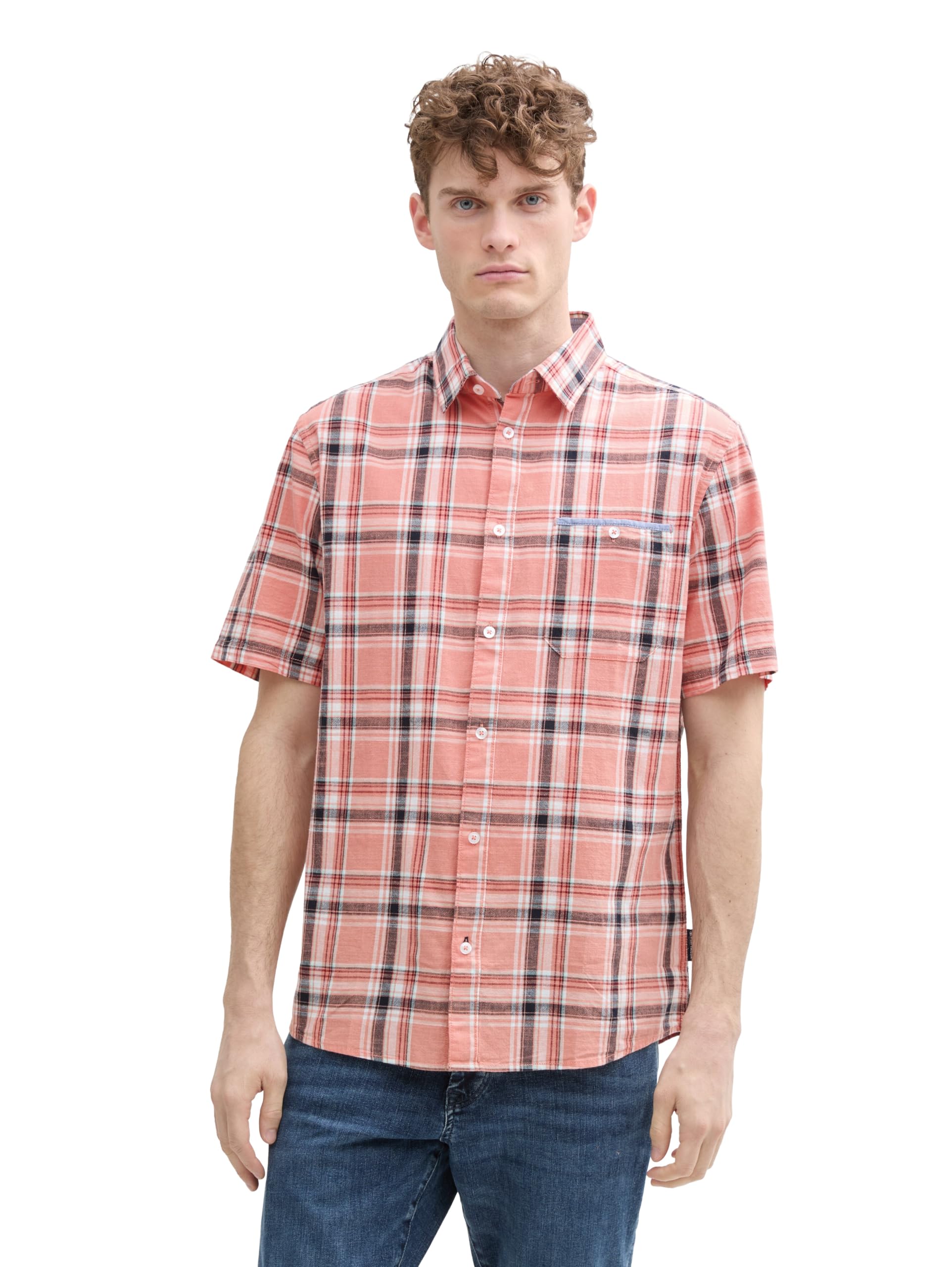 TOM TAILOR Herren Regular Fit Kurzarmhemd mit Karomuster