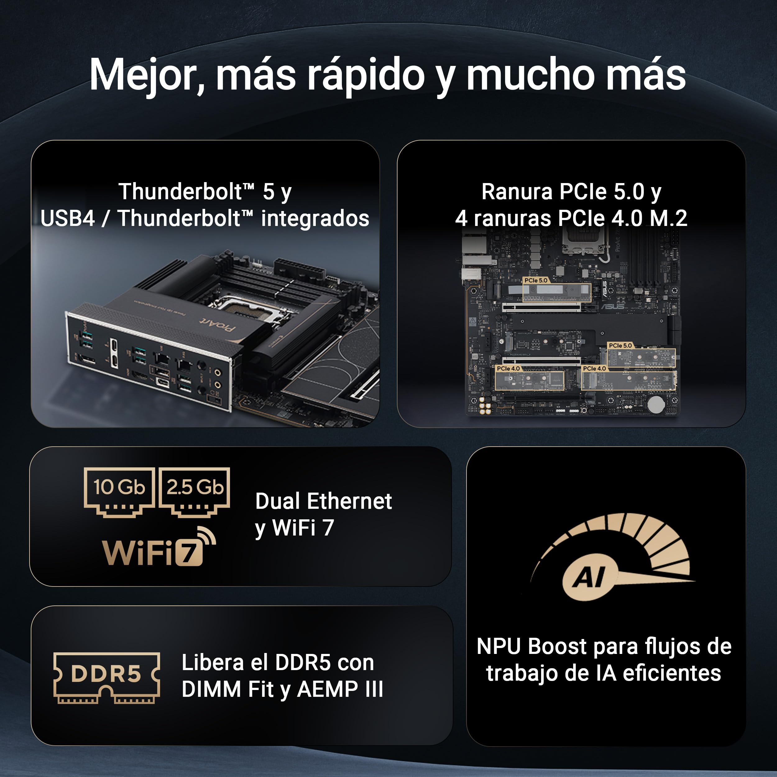 ASUS ProArt Z890-Creator WiFi - Placa Base ATX, 16+2+1+2 etapas de Potencia, PCIe 5.0 Compatible con GPU de última generación, Dos Thunderbolt 5 Tipo-C, LAN de 10 GB y 2,5 GB, WiFi 7, 5 Ranuras M.2