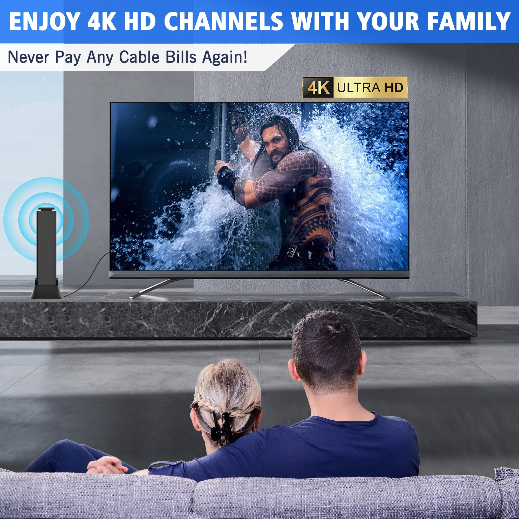 Antenna TV per interni, antenna TV per canali locali, antenne per Smart TV a lungo raggio di oltre 2500 miglia, amplificatore di segnale a 360°, antenna HD supporta 4K 8K, 1080p TV - cavo coassiale da