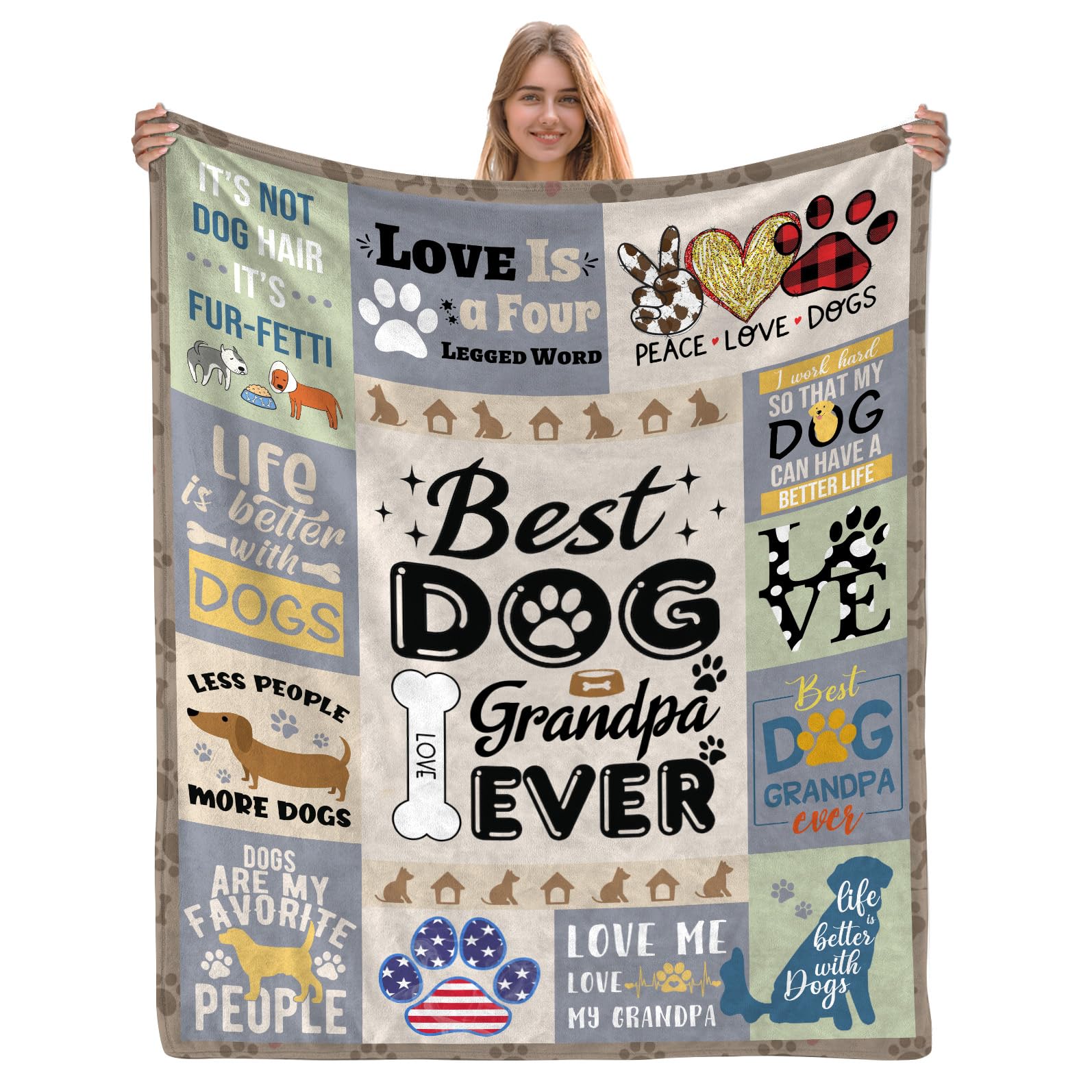 AJIIUSV Dog Grandpa Gifts for Men, Gifts for Dog Lovers Men, Dog Grandpa Throw Blanket 50"x60", Dog Lover Gifts for Men, Gifts for Dog Grandpa for Father's Day, Dog Owner Gifts for Men