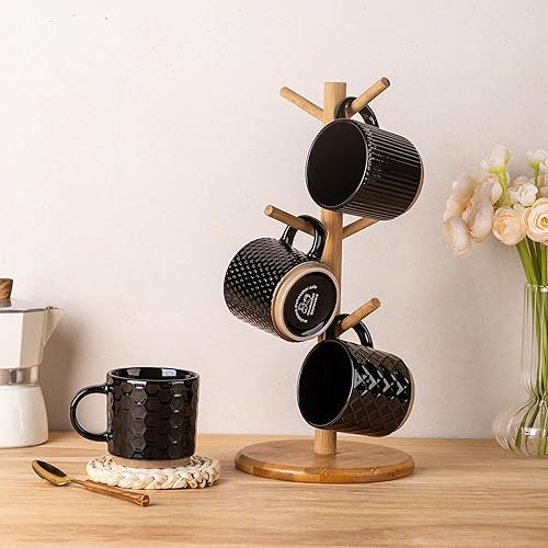 Miniatura 8 de GBHOME Tazas de café apilables de 6 onzas, tazas de café de cerámica con patrones de textura para hombre, mujer, papá, mamá, juego de 4 tazas de