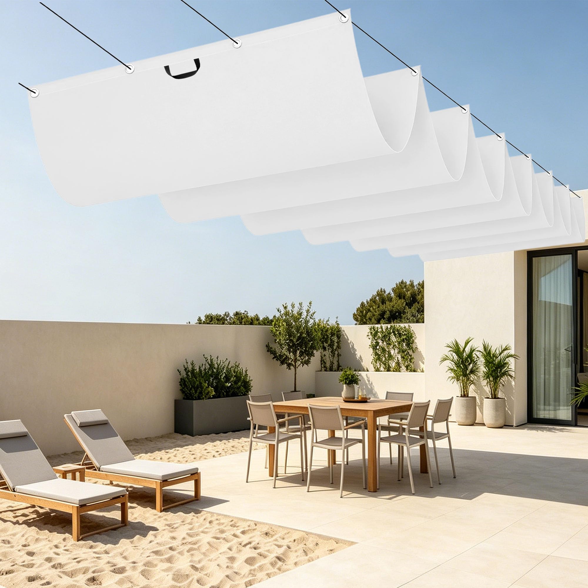 Toile ombrage rétractable vague étanche et anti-UV pour patio