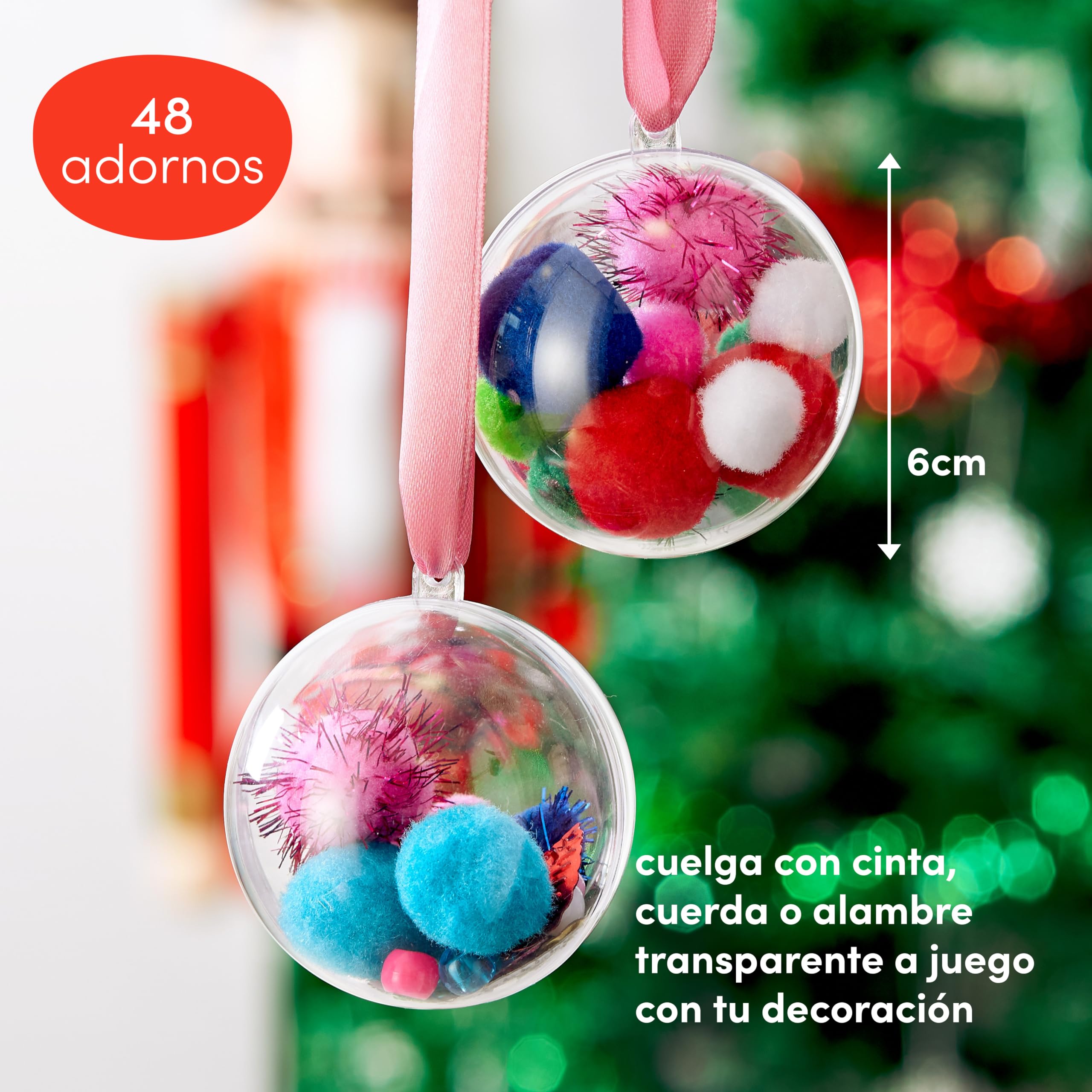 THE TWIDDLERS 48 Bolas de Navidad Transparentes para Rellenar y Decorar (6 cm) – Adorno de árbol Colgante Personalizado – Decoración DIY para Navidad, Bodas, cumpleaños, Fiestas