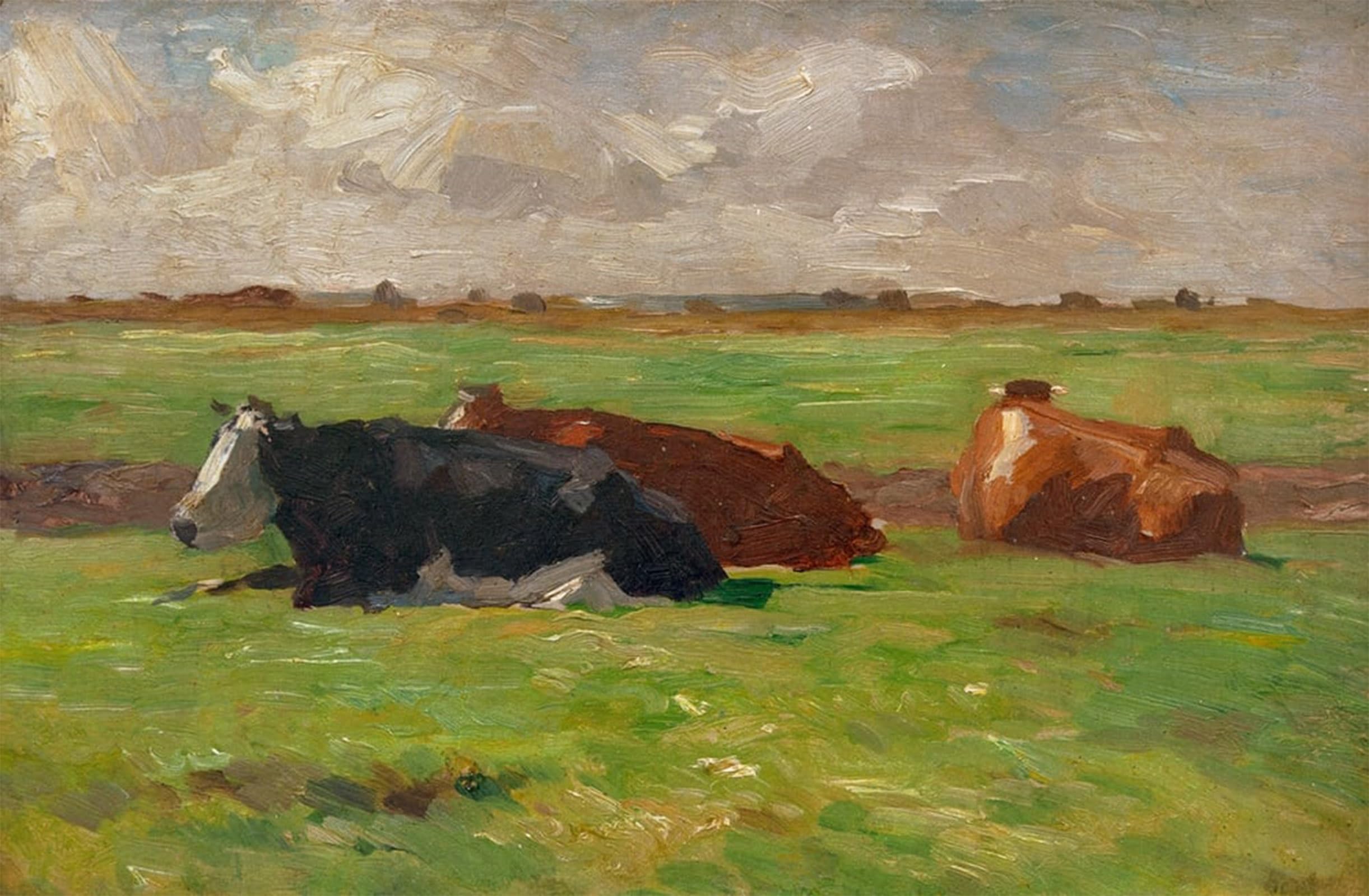 ARTXLXXBN Famous Print Painting Colorful Art Print North German Summer Landscape with Lying Cows by Ludwig Herbst Canvas Art Decorations for Home Decor 60x90cm