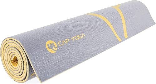 Miniatura 7 de CAP Barbell Esterilla de yoga con correa de transporte, 0.197 in, diseño reversible de dalia, amarillogris