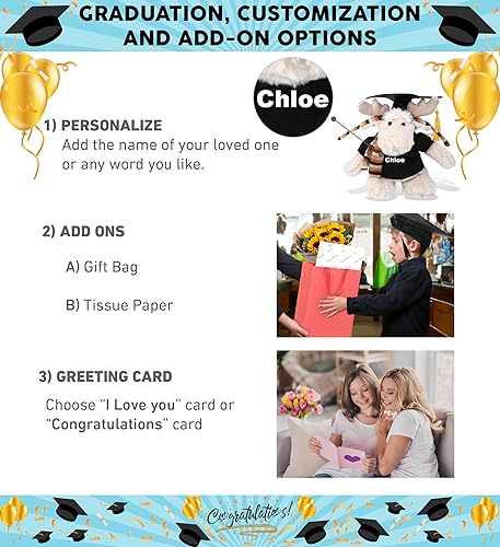 Miniatura 2 de DolliBu Juguete de peluche de graduación de alce de pie, peluche suave para bebé, vestido de peluche de graduación con bata y gorra con traje de