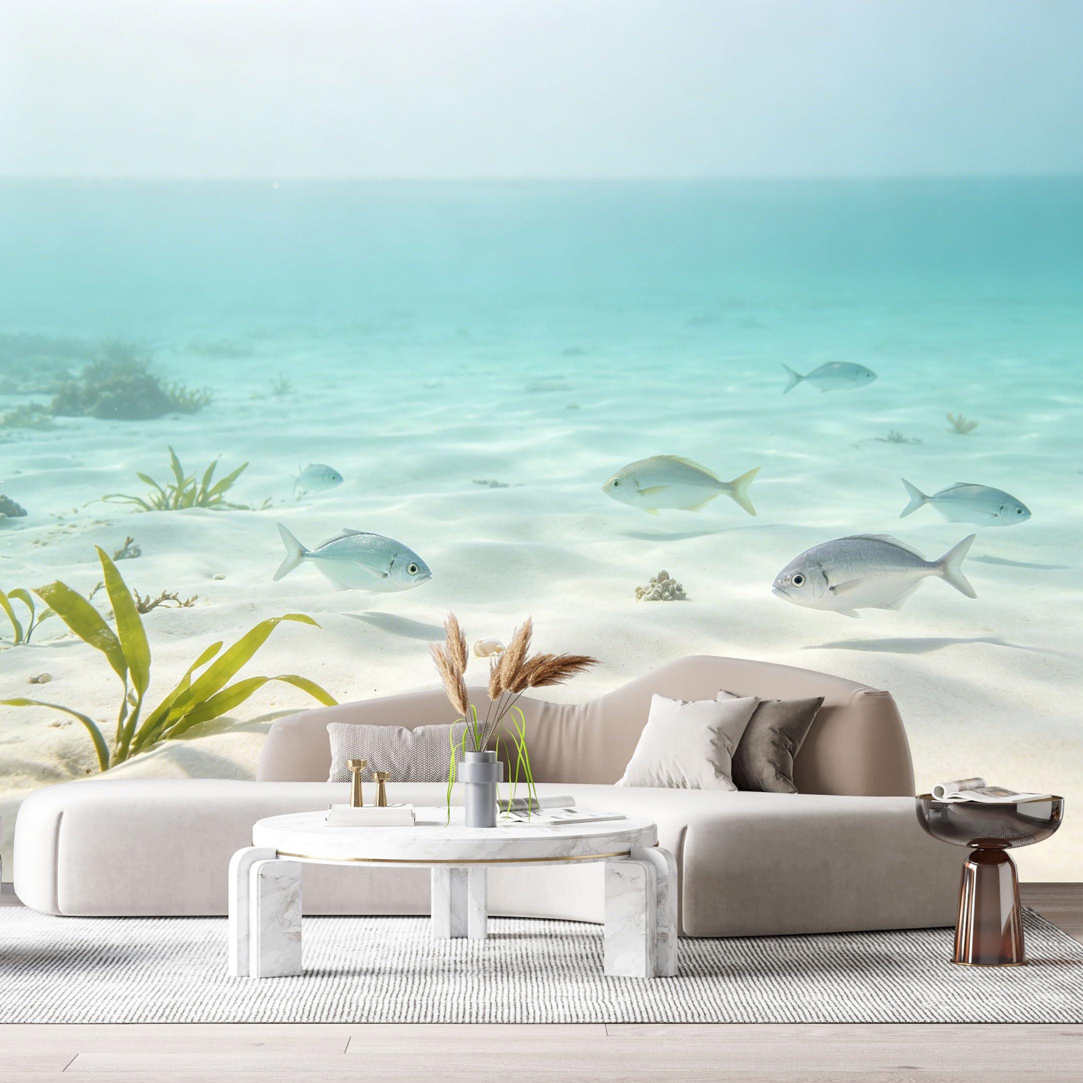 Custom Size Wall Murals Ocean Marine Tropical Fish Sandy Seafloor Underwater 3D SelfAdhesiveWall Fabric Removable Wallpaper Wall Decor for Living Room Bedroom Bathroom