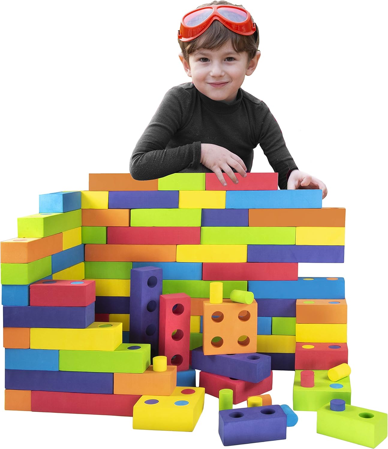 Get Special Price Playlearn Jumbo Foam Building Blocks with Peg Connectors – 80 Pieces - Multi-Colored Stacking Blocks for Kids – Safe Non-Toxic EVA Foam