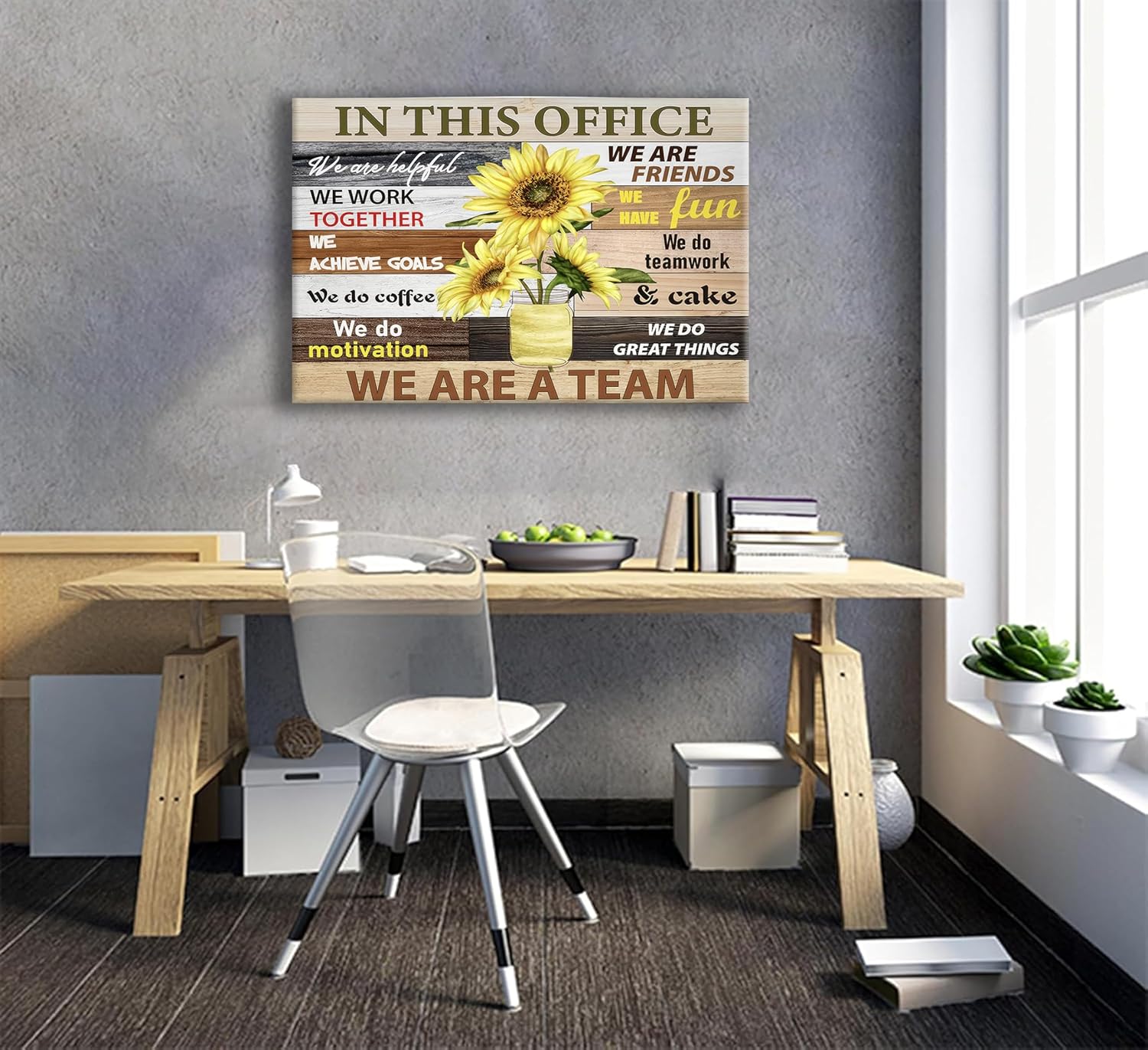 KADEYEE Inspirational Wall Art for Office - Motivational Teamwork Quotes & Sunflower Wall Decor - Framed Canvas Prints - 12x16in - Image 5
