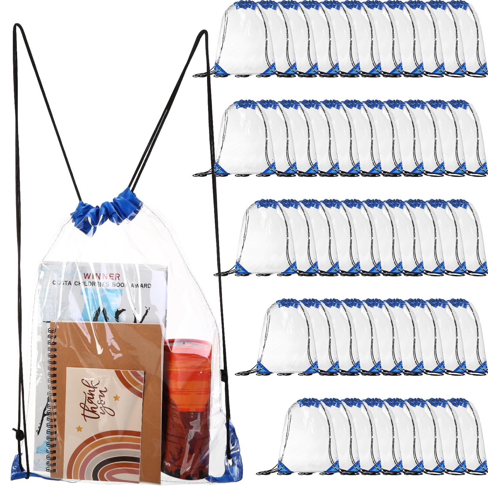 Silkfly 50 pz trasparente coulisse zaini Bulk Stadium approvato borse per uomini donne palestra sport college eventi sicurezza, Blu, 17 x 13 inches
