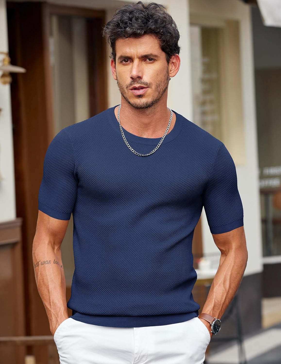 COOFANDY Men's T- Shirts Casual Short Sleeve Crewneck Shirts Solid Textured Knit Pullover Tees - Image 2