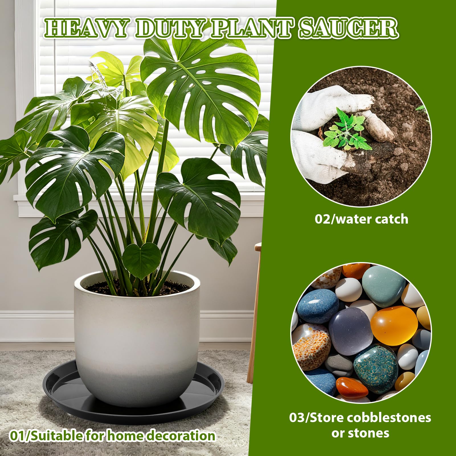 Plant Saucers - Protect Your Floors & Pots -3 Plant Saucers - Protect Your Floors & Pots -3