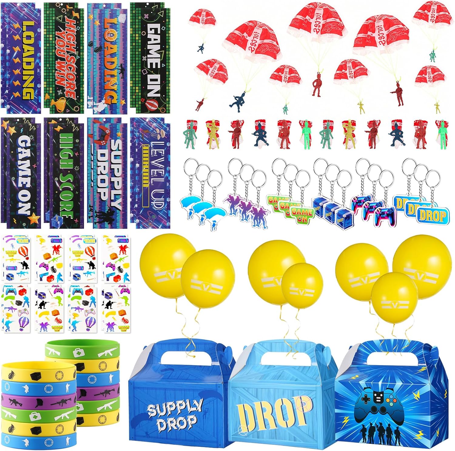 Vanblue 84pcs Video Game Party Favors Gaming Birthday Decorations,Game Theme Gifts Boxes Party Birthday Supplies Gift Bags Sets Military Supply Loot Box,Goodie Bag Stuffers Rewards Gifts