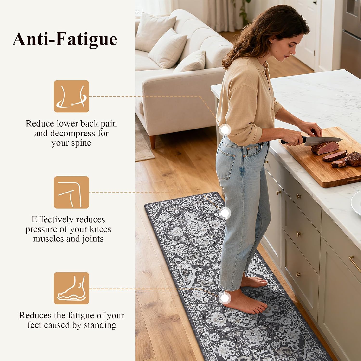 Ileading Anti Fatigue Kitchen Rugs Sets of 2 Cushioned Kitchen Mats for Floor Waterproof Kitchen Mat Set Non Slip Comfort Standing Mat for Kitchen, Office, Sink, Laundry image 3