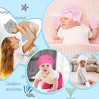 Vista 4 de Zando Gorros para bebé recién nacida con lazo grande, gorro de algodón y manoplas, gorro de invierno para niñas y niños