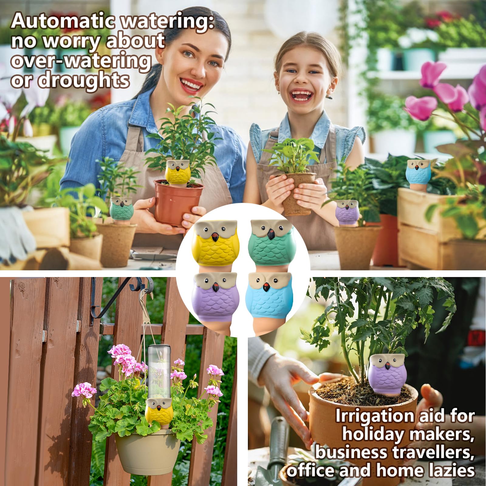 Cône en Argile Goutte à Goutte, Ollas Terre Cuite à Planter 4Pcs, Hiboux Arrosoir Plante Interieur, Arrosage Goutte Automatique pour Plante, Globes Arrosage Plantes, Distributeur Eau Plante